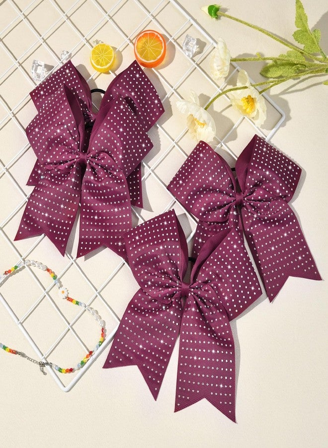 CEELGON 12 PCS Burgundy Glitter Cheer Bows Large 8” Full Rhinestones Shiny Cheer Bow Elastic Hair Tie Bows for Teens Girls Softball Competition Sports Cheerleaders (Burgundy) - Image 3
